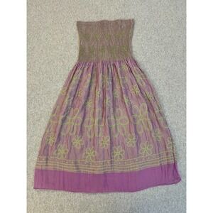 Lapis Smocked Floral Mini Dress One Size Strapless Purple Green Boho Festival